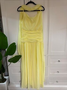 Chiffon Draped Yellow Wedding Guest Dress